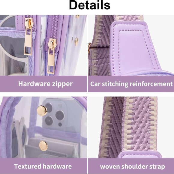 Fashionable Clear Sling Bag in Purple - Easy-to-Clean, Stadium Approved Design - Picture 6 of 7